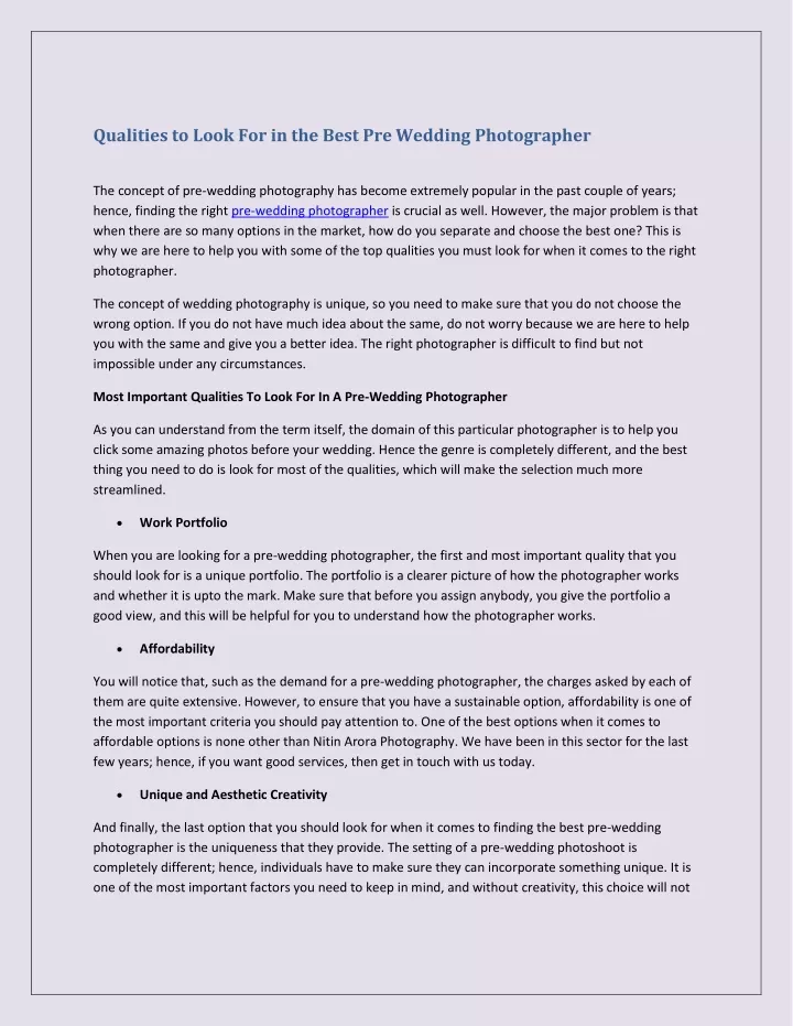 qualities to look for in the best pre wedding
