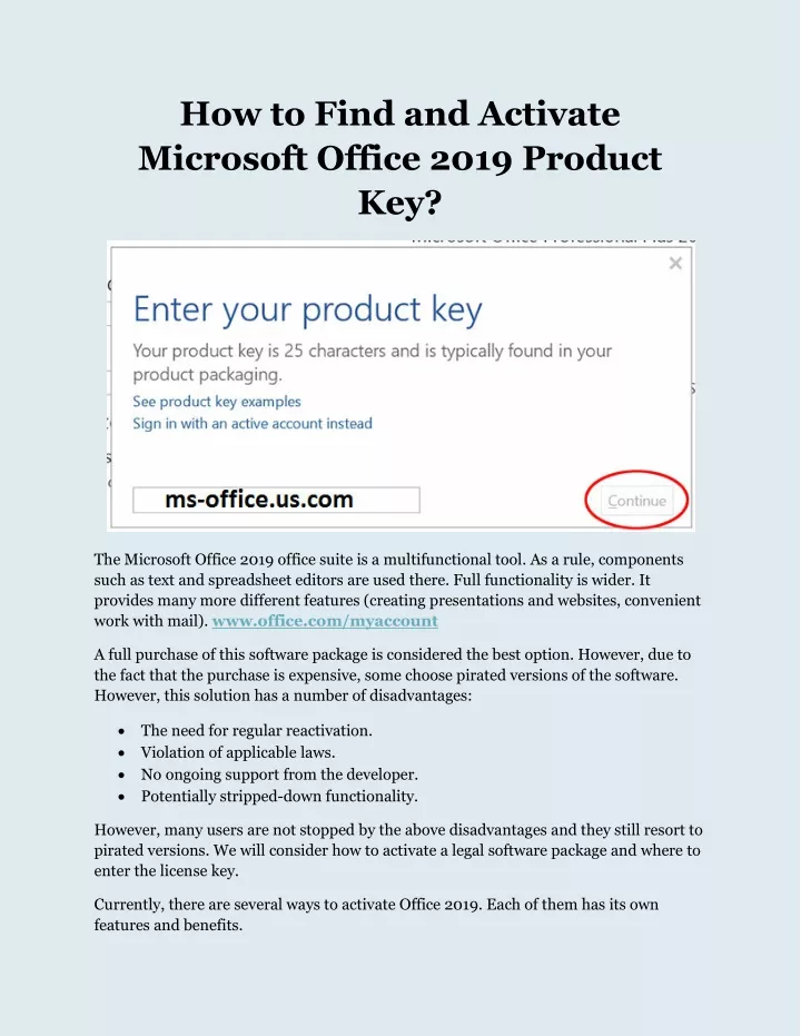 how to find and activate microsoft office 2019