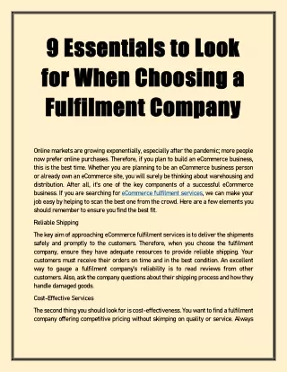 9 Essentials to Look for When Choosing a Fulfilment Company