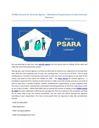 PSARA License for Security Agency – Mandatory Requirement to Start Security Business