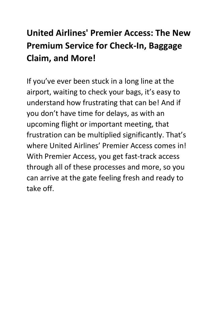 united airlines premier access the new premium