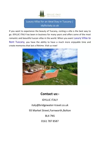 Luxury Villas for an Ideal Stay in Tuscany | Idyllicitaly.co.uk
