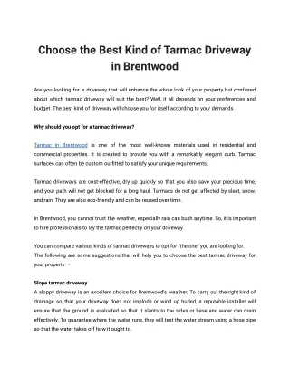 Choose the Best Kind of Tarmac Driveway in Brentwood