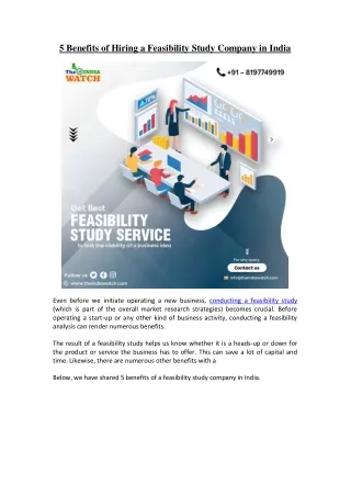 5 Benefits of Hiring a Feasibility Study Company in India