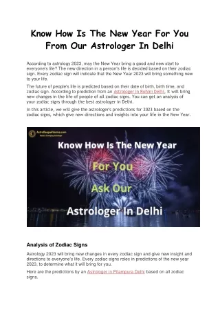 Know How Is The New Year For You From Our Astrologer In Delhi