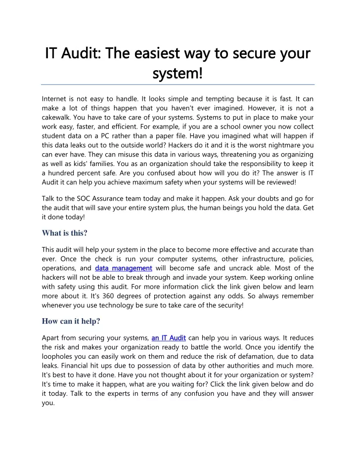 it audit the it audit the easiest way to secure