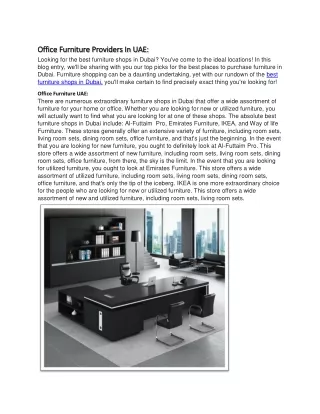 Office Furniture Providers In UAE