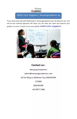 Maths Tutor Singapore | Nanyangacademics.sg
