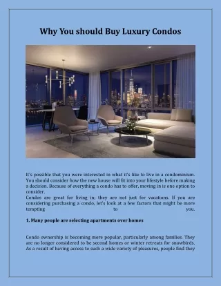 Why You should Buy Luxury Condos