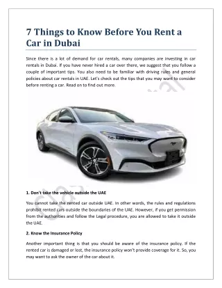7 Things to Know Before You Rent a Car in Dubai