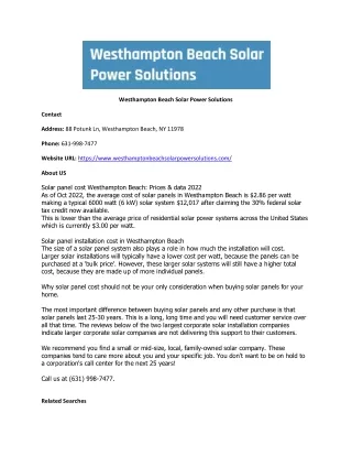Westhampton Beach Solar Power Solutions