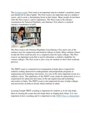 the learning temple neet exam is an important