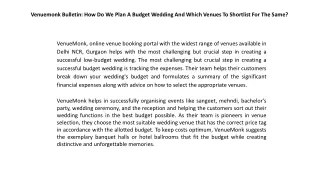 Venuemonk Bulletin How Do We Plan A Budget Wedding And Which Venues To Shortlist For The Same