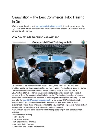 Ceaaviation - The Best Commercial Pilot Training Institute In Delhi