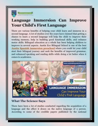Language Immersion Can Improve Your Child