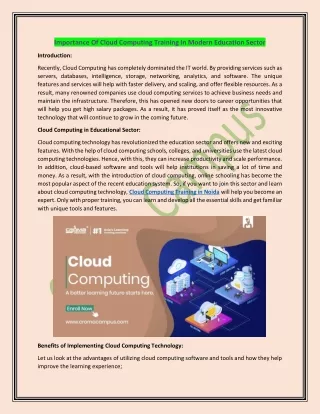 Importance Of Cloud Computing Training In Modern Education Sector