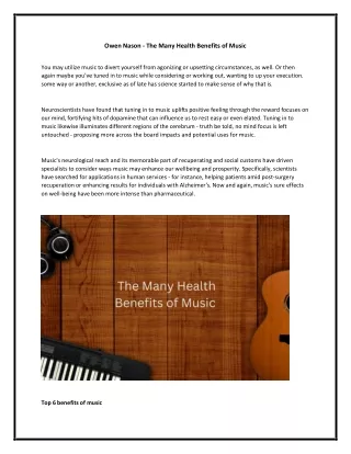 Owen Nason - The Many Health Benefits of Music