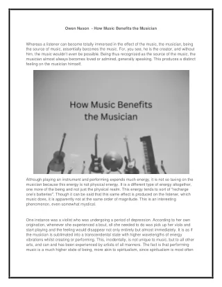 Owen Nason  - How Music Benefits the Musician