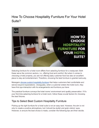 How To Choose Hospitality Furniture For Your Hotel Suite