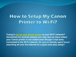 how to setup my canon printer to wi fi