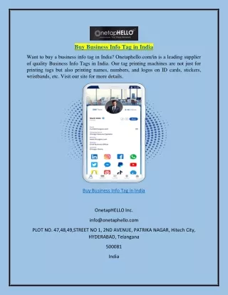 Buy Business Info Tag in India  Onetaphello.com in