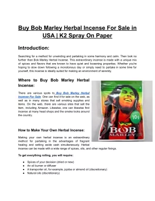 Buy Bob Marley Herbal Incense For Sale in USA _ K2 Spray On Paper