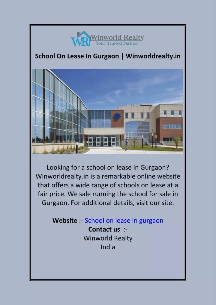 school on lease in gurgaon winworldrealty in