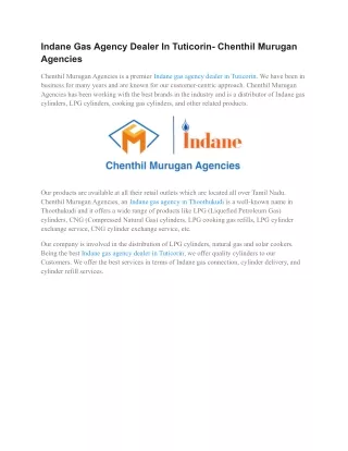 Indane Gas Agency Dealer In Tuticorin- Chenthil Murugan Agencies