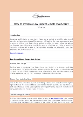How to Design a Low Budget Simple Two Storey House