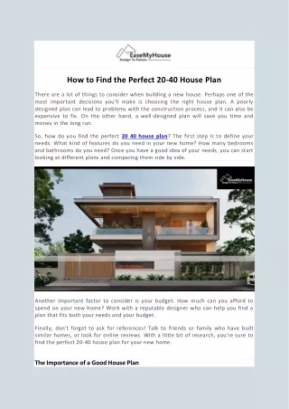 How to Find the Perfect 20-40 House Plan