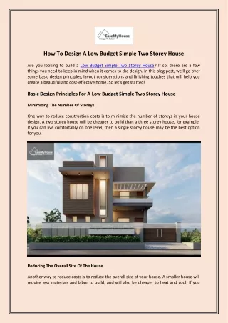 How Design A Low Budget Simple Two Storey House