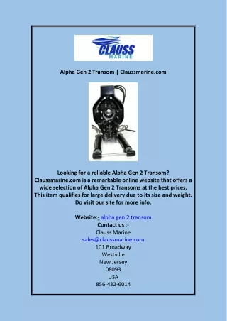 Alpha Gen 2 Transom Claussmarine.com