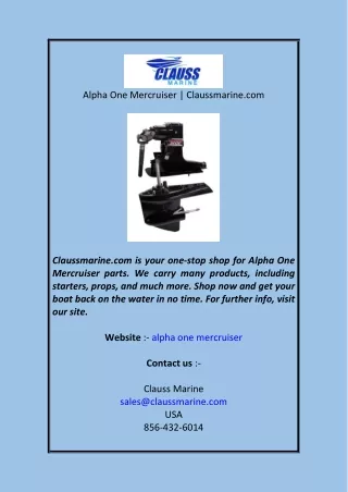 Alpha One Mercruiser  Claussmarine.com