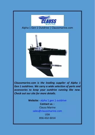 Alpha 1 Gen 1 Outdrive Claussmarine.com