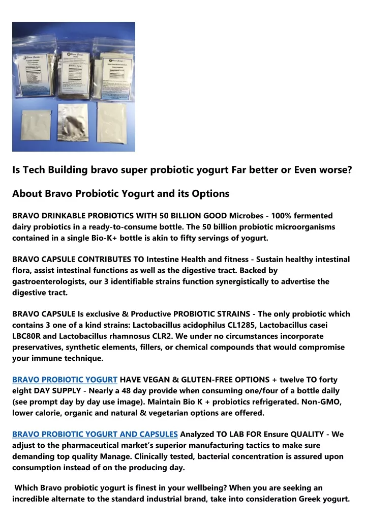 is tech building bravo super probiotic yogurt