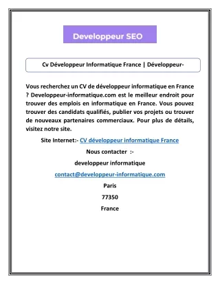 Cv Développeur Informatique France | Développeur-informatique.com