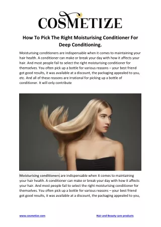 How To Pick The Right Moisturising Conditioner For Deep Conditioning.