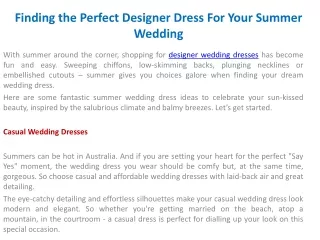 Finding the Perfect Designer Dress For Your Summer Wedding