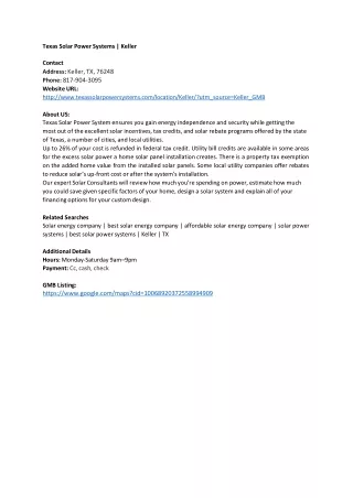 texas solar power systems keller contact address
