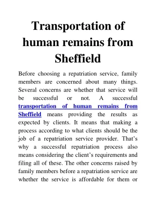 transportation of human remains from Sheffield