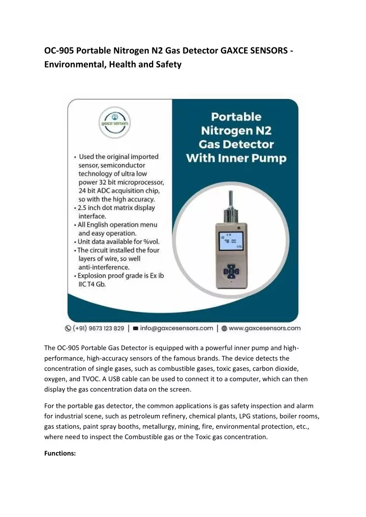 oc 905 portable nitrogen n2 gas detector gaxce
