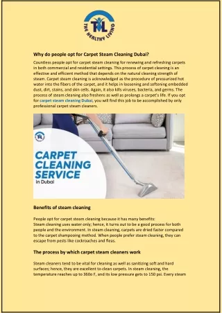 Why do people opt for Carpet Steam Cleaning Dubai?