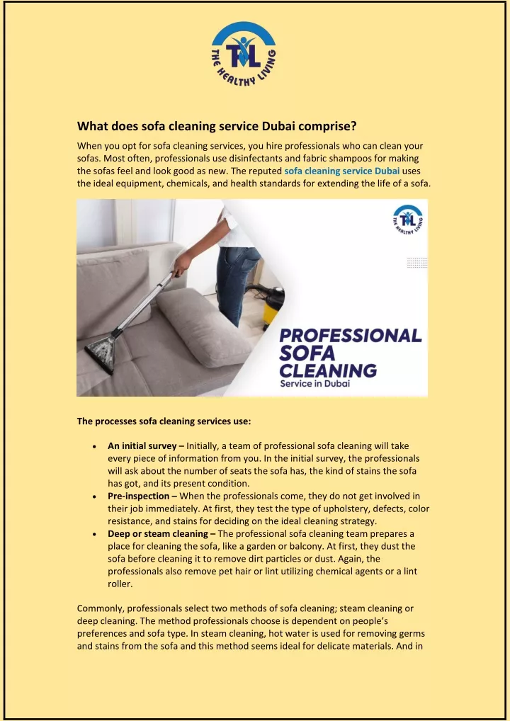 what does sofa cleaning service dubai comprise