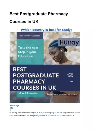 Best Postgraduate Pharmacy Courses in UK