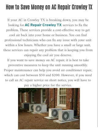 How to Save Money on AC Repair Crowley TX