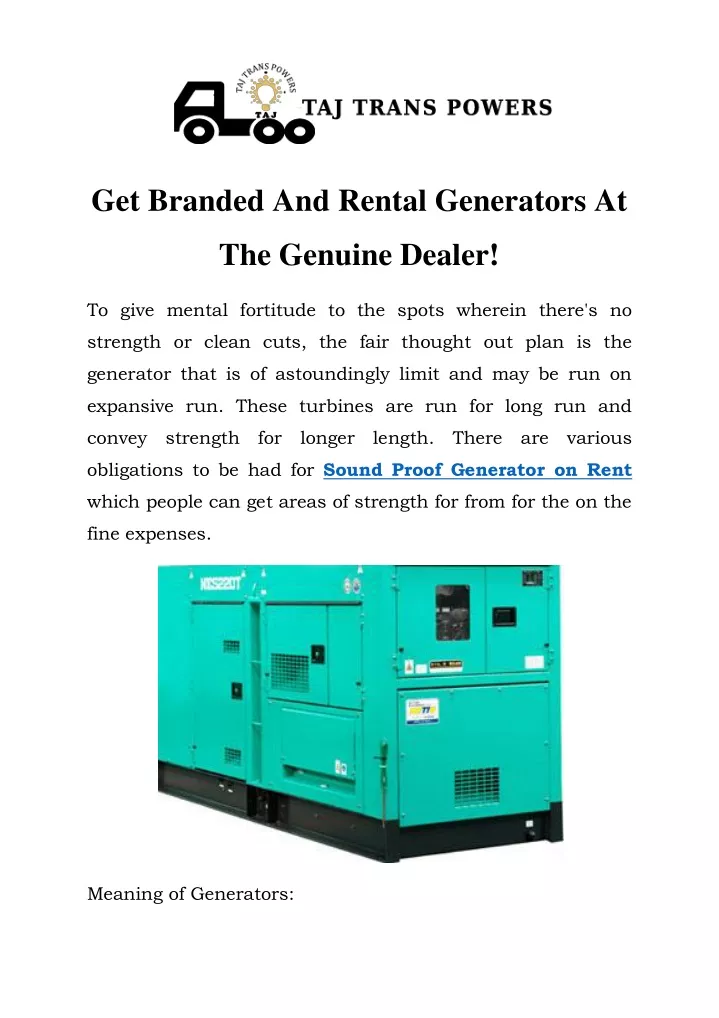 get branded and rental generators at