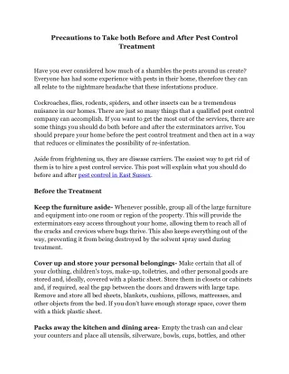 Precautions to Take both Before and After Pest Control Treatment