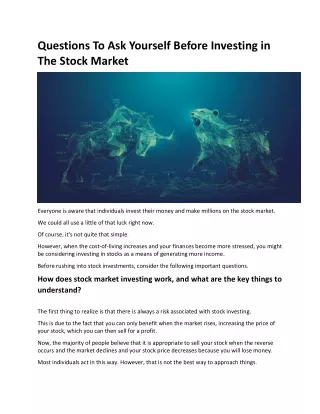 Questions To Ask Yourself Before Investing in The Stock Market