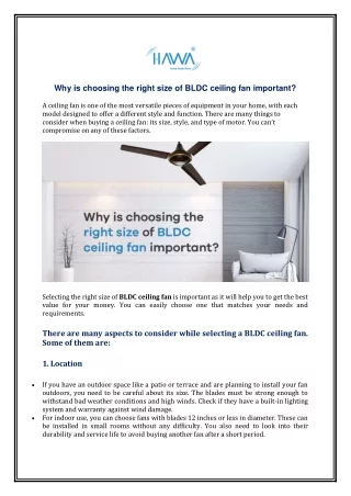 Why is choosing the right size of BLDC ceiling fan important