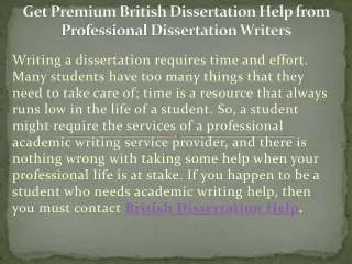 get premium british dissertation help from professional dissertation writers